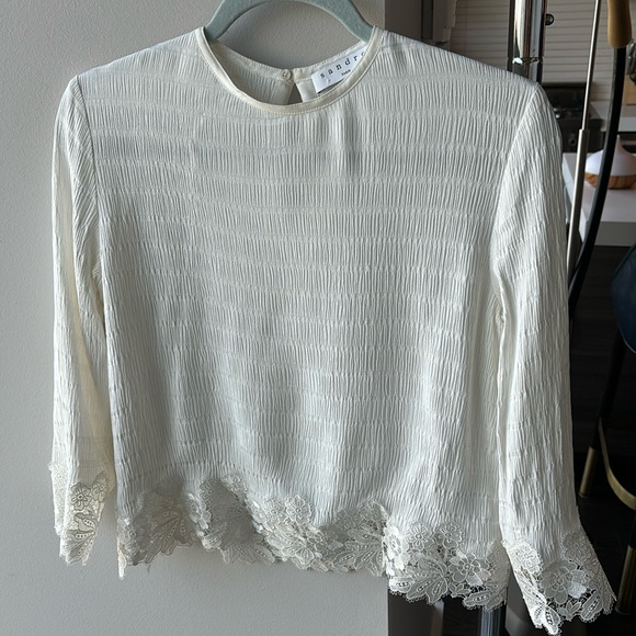 Sandro Paris off white lace trim top - Picture 1 of 9